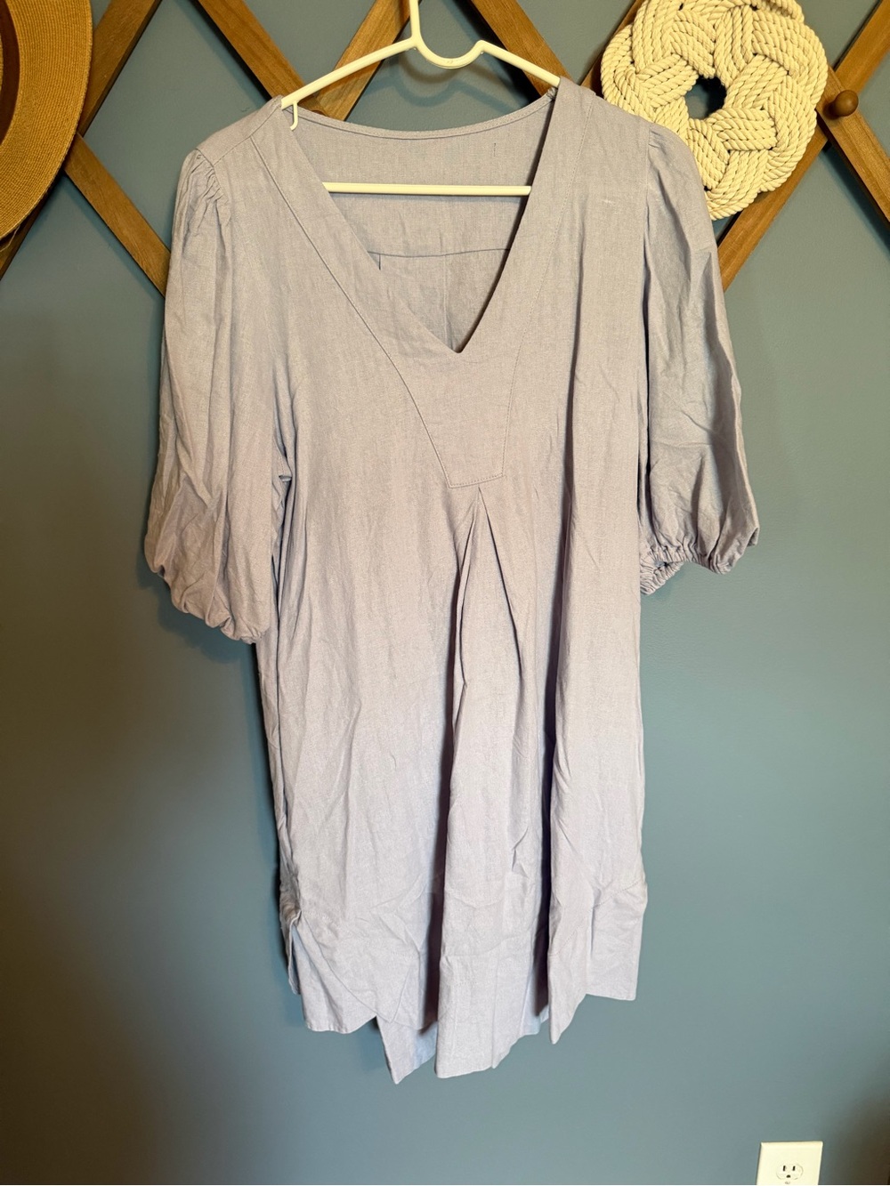 Light Purple V-Neck Puff Sleeve Women's mini dress